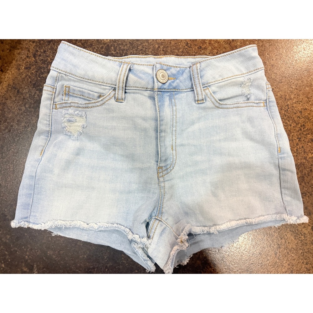 SO Favorite High-Rise Shortie Denim Shorts Light Wash Distressed Girls Size 14